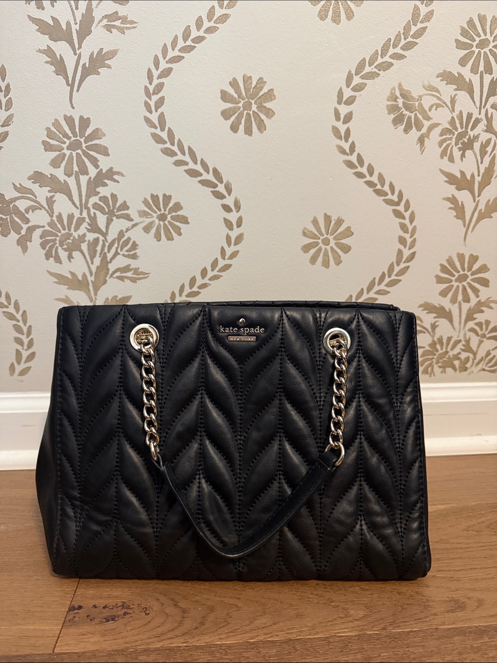 Kate Spade Black Quilted Chain-Handle Tote Bag